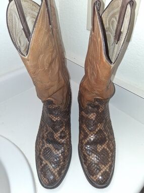 Justin Boots Brown Two-Tone Snakeskin Western Boots